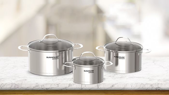 Bộ nồi inox 5 đáy Sunhouse Mama SHG502 có đa dạng kích thước tùy chọn 