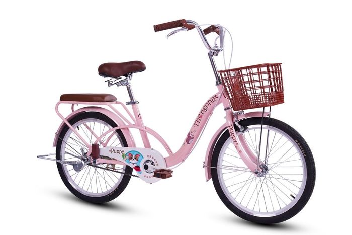 Xe đạp trẻ em nữ Thống Nhất Puppy 20 inch Hồng