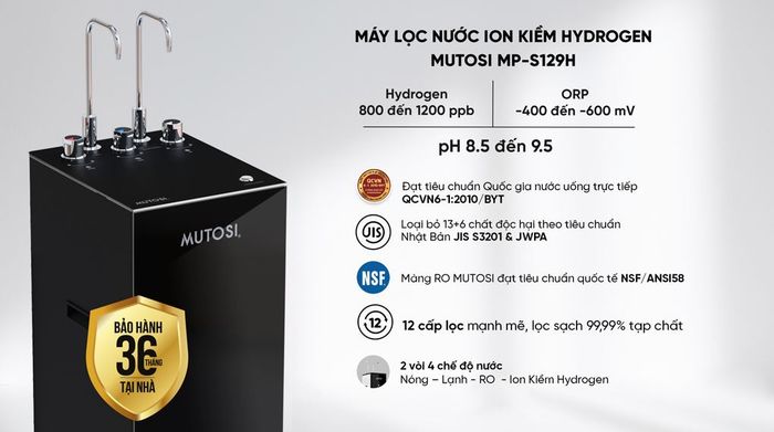 Máy lọc nước RO nóng nguội lạnh Hydrogen ion kiềm Mutosi MP-S128H 10 lõi