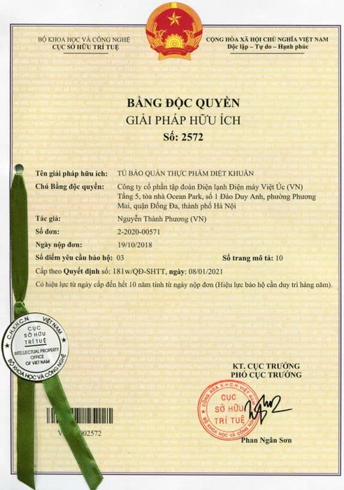 Tủ đông Kangaroo 252 lít KGFZ312NK2 - giấy chứng nhận diệt khuẩn