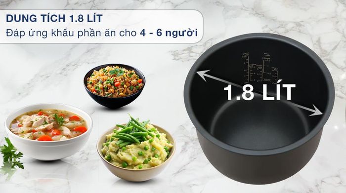 Nồi cơm điện tử Toshiba 1.8 lít RC-18DR4TVN(H) - Dung tích