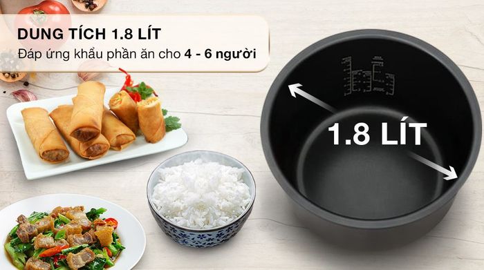 Nồi cơm điện tử Toshiba 1.8 lít RC-18DR4TVN(W) - Dung tích