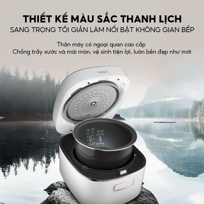 Nồi cơm điện cao tần AQUA 1.5 lít AQS-RIH401R(W)-VN thiết kế sang trọng bền bỉ