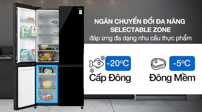 Tủ lạnh Hitachi Inverter 569 lít Multi Door R-WB640PGV1 GCK - Ngăn chuyển đổi