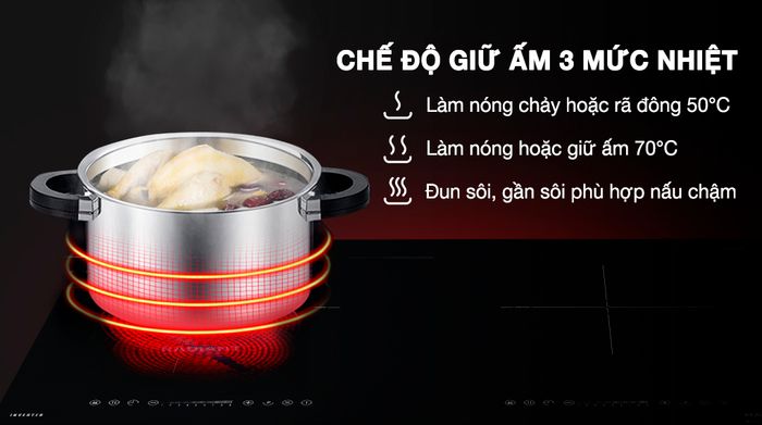 Chức năng giữ ấm ở 3 mức nhiệt - Bếp từ đôi lắp âm Hafele HC-I7325B (533.09.979)