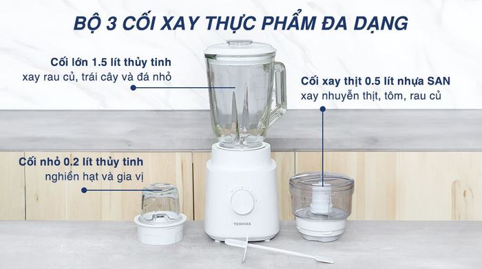 Máy xay sinh tố đa năng Toshiba BL-70GR2UV - Bộ 3 cối xay