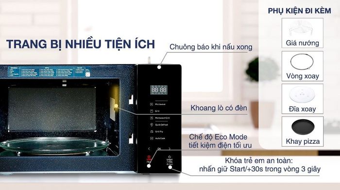 Trang bị nhiều tiện ích - Lò vi sóng có nướng Samsung MG23T5018CK/SV 23 Lít