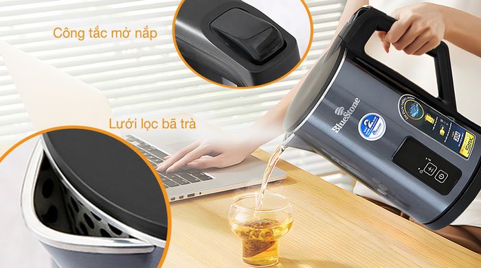 Lưới lọc, công tắc mở nắp - Bình đun siêu tốc BlueStone 1.5 lít KTB-3471