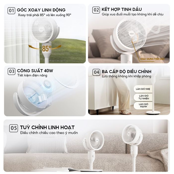 Quạt đứng AQUA 3 cánh AQF-ED1800T(W) 40W tiện ích kèm theo
