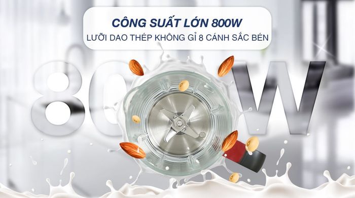 Công suất và lưỡi dao - Máy làm sữa hạt đa năng Mishio MK-360