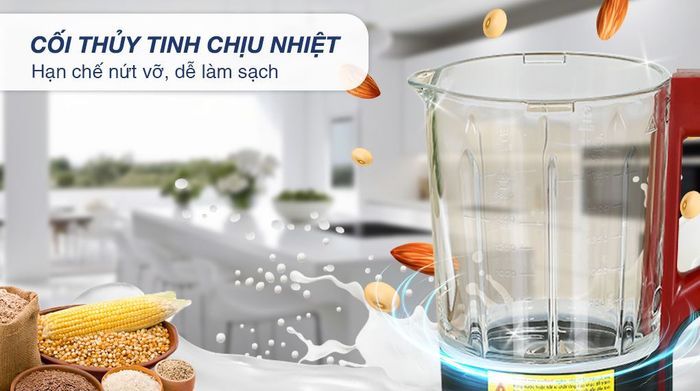 Cối thủy tinh - Máy làm sữa hạt đa năng Mishio MK-360