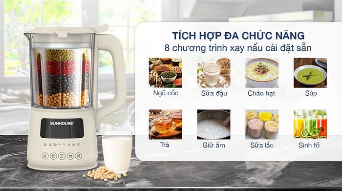 8 chương trình xay nấu - Máy làm sữa hạt đa năng Sunhouse SHD5261