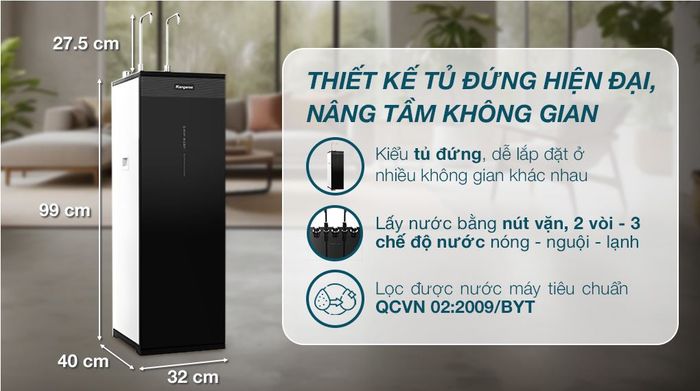 Máy lọc nước RO nóng nguội lạnh Hydrogen Kangaroo KG11A2 11 lõi - Thiết kế