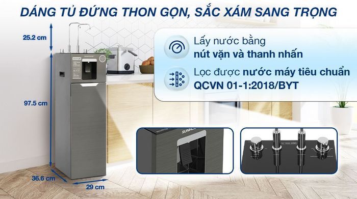 Máy lọc nước RO nóng nguội lạnh Hydrogen Sunhouse UltraX SHA76658SH 11 lõi - Thiết kế