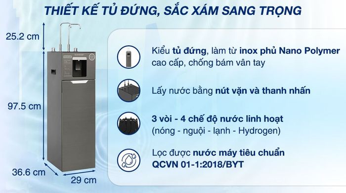 Máy lọc nước RO nóng nguội lạnh Hydrogen Sunhouse UltraX SHA76668SH 11 lõi - Thiết kế