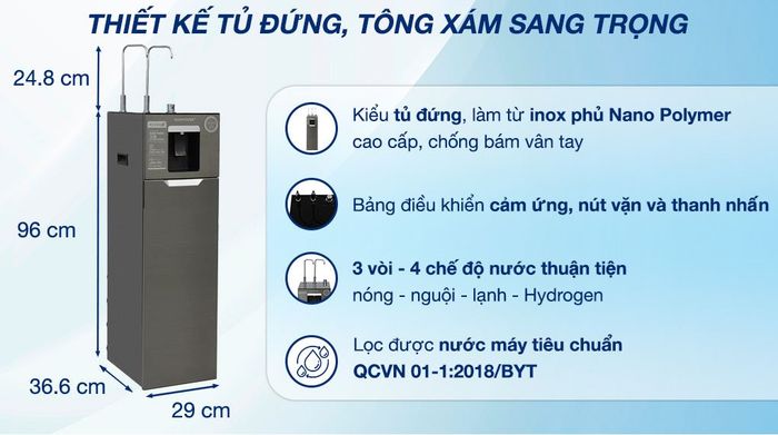 Máy lọc nước RO nóng nguội lạnh Hydrogen Sunhouse UltraX SHA76688SH 11 lõi - Thiết kế