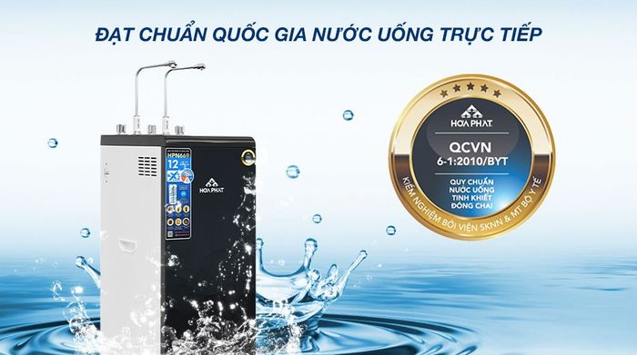Máy lọc nước RO nóng nguội lạnh Hòa Phát HPN669 12 lõi - Chứng nhận nước