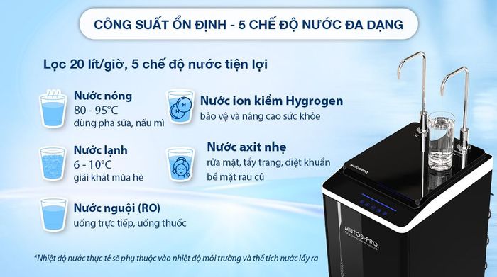 Máy lọc nước điện giải Hydrogen ion kiềm nóng nguội lạnh Mutosi MP-P89K 9 lõi 3 tấm điện cực - Công suất