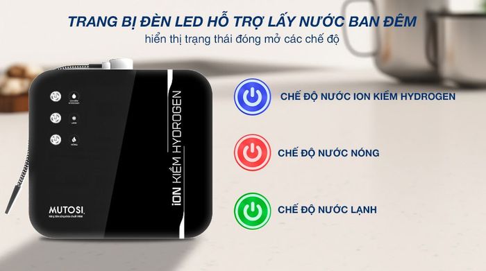 Máy chuyển đổi nước RO tạo nước nóng lạnh Ion kiềm Hydrogen Mutosi MD-199H 1 lõi - Đèn lấy nước