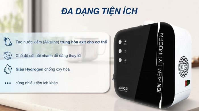 Máy chuyển đổi nước RO tạo nước nóng lạnh Ion kiềm Hydrogen Mutosi MD-199H 1 lõi - Tiện ích