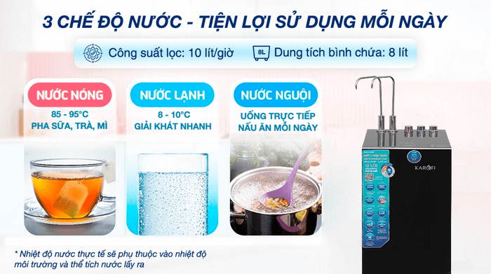 Máy lọc nước RO nóng nguội lạnh Karofi KAD-X59 12 lõi - 3 chế độ nước