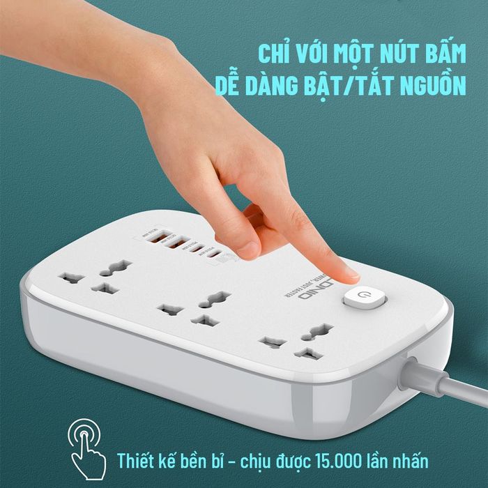 Ổ cắm điện Ldnio 3 lỗ 2 USB 2 Type C 2m SC3416 - bảng điều khiển