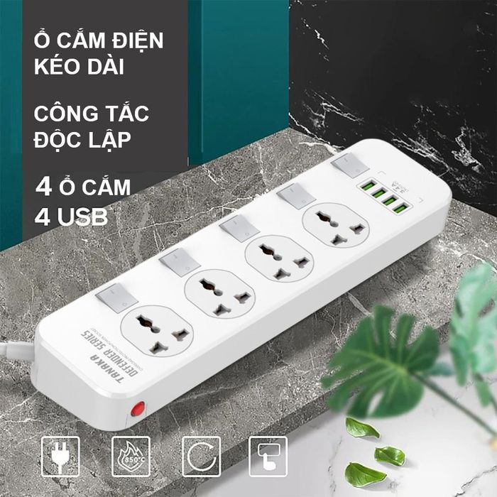 Ổ cắm điện Tanaka 4 lỗ 4 USB 2m TNK-OD4424 - tiện ích