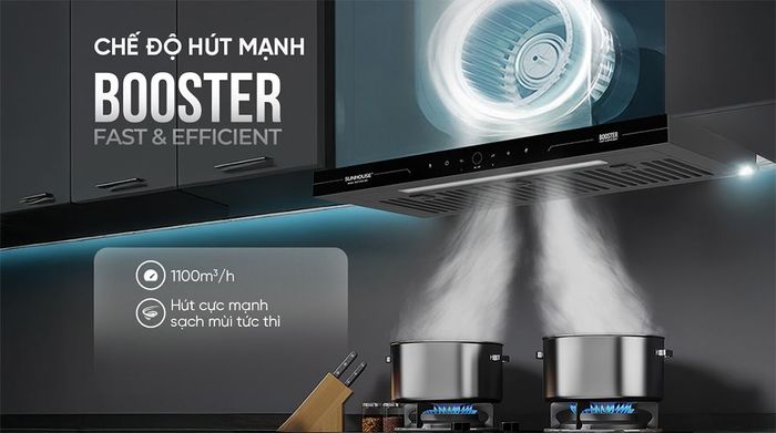 Công suất hút - Máy hút mùi âm tủ Sunhouse SHB72095-MD