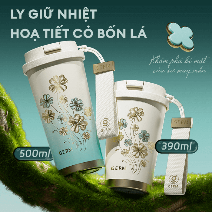Ly giữ nhiệt inox 390 ml Cỏ Bốn Lá GERM GE-24SS-DB96 - Thiết kế