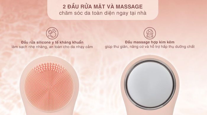 Máy rửa mặt và massage Halio 5 in 1 Peach Fuzz - 2 đầu massage