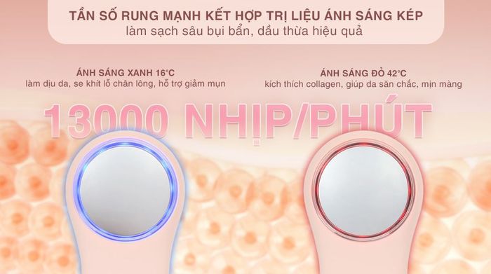 Máy rửa mặt và massage Halio 5 in 1 Peach Fuzz - Ánh sáng xanh - đỏ