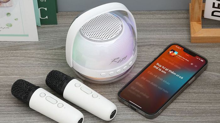 Hai micro không dây trên loa Bluetooth Rezo K1 2 Mic giúp hát karaoke vui nhộn cùng bạn bè