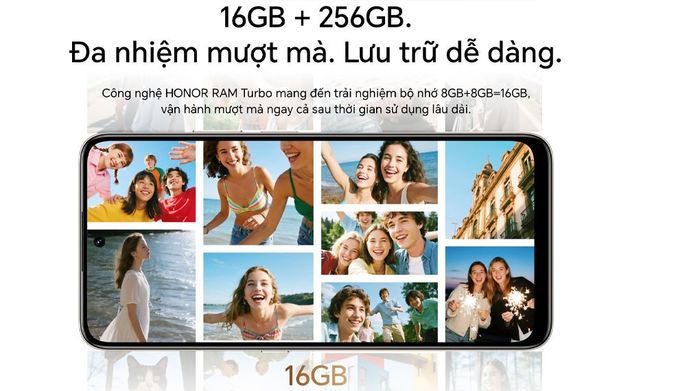 HONOR X7d với chip Snapdragon 685, HONOR RAM Turbo 16 GB, giúp đa nhiệm mượt mà, giảm giật lag khi dùng lâu