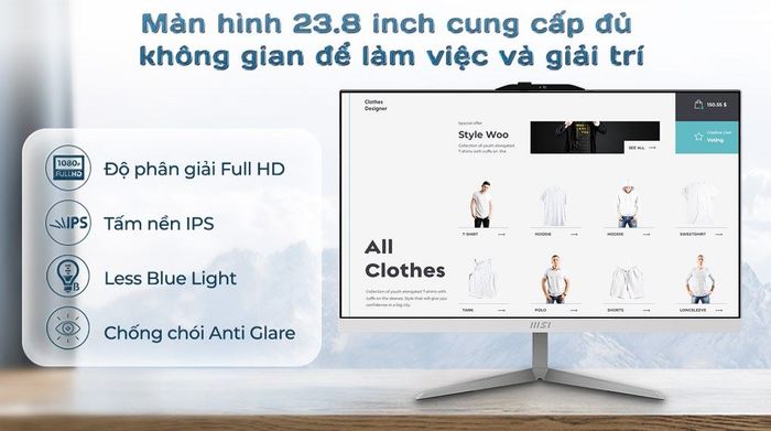 Sở hữu màn hình 23.8 inch, MSI AIO Modern AM242 12M i5 1235U cung cấp không gian trải trí sống động
