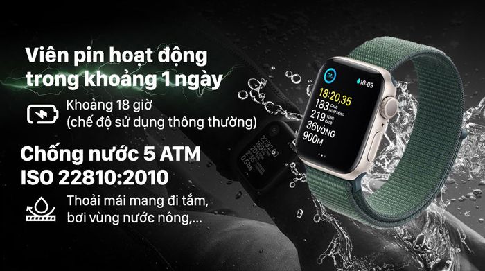 Apple Watch SE 2 GPS 40mm viền nhôm dây vải - Pin và Chống nước