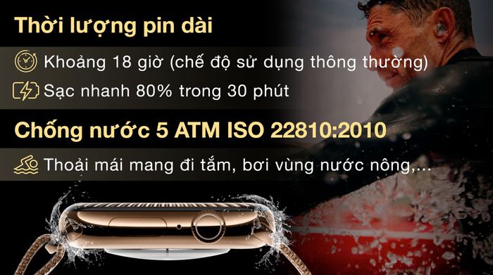 Apple Watch Series 10 GPS + Cellular 46mm viền Titanium dây Milan - Pin và Chống nước