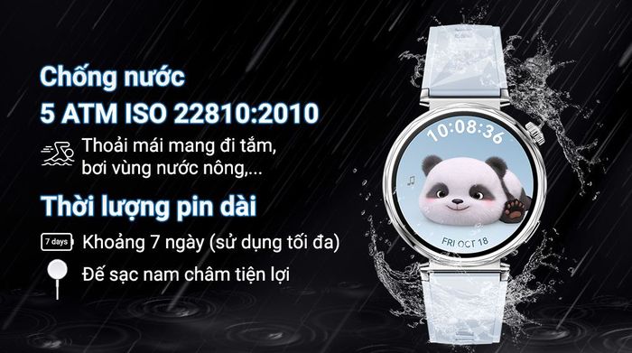 Huawei Watch GT 5 41mm viền thép dây cao su - Pin và Chống nước