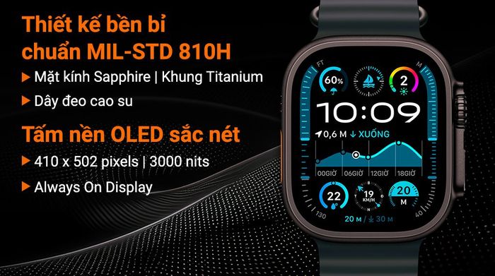 Apple Watch Ultra 2 GPS + Cellular 49mm viền Titanium đen dây Ocean - Thiết kế