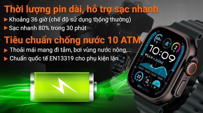 Apple Watch Ultra 2 GPS + Cellular 49mm viền Titanium đen dây Ocean - Pin và Chống nước