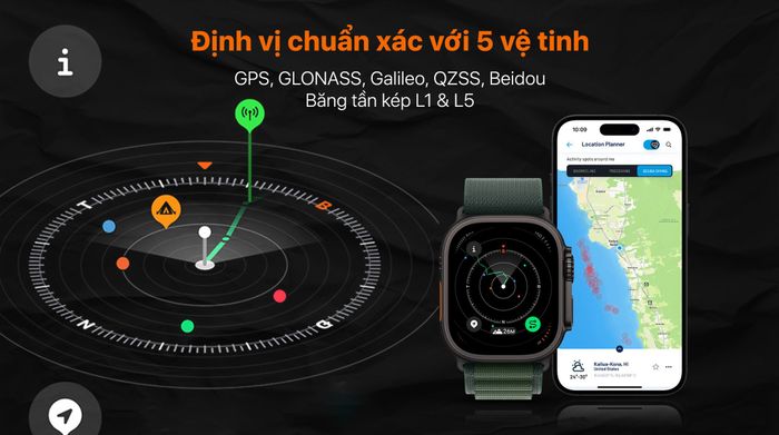 Apple Watch Ultra 2 GPS + Cellular 49mm viền Titanium đen dây Alpine - Định vị