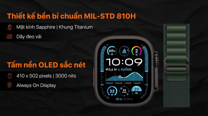 Apple Watch Ultra 2 GPS + Cellular 49mm viền Titanium đen dây Alpine - Thiết kế