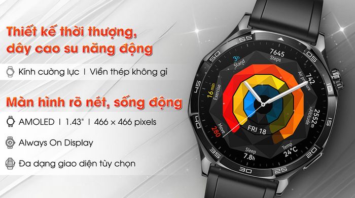 Huawei Watch GT 5 46mm viền thép dây cao su - Thiết kế