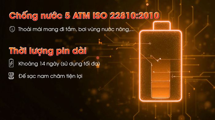 Huawei Watch GT 5 46mm viền thép dây cao su - Pin và Chống nước