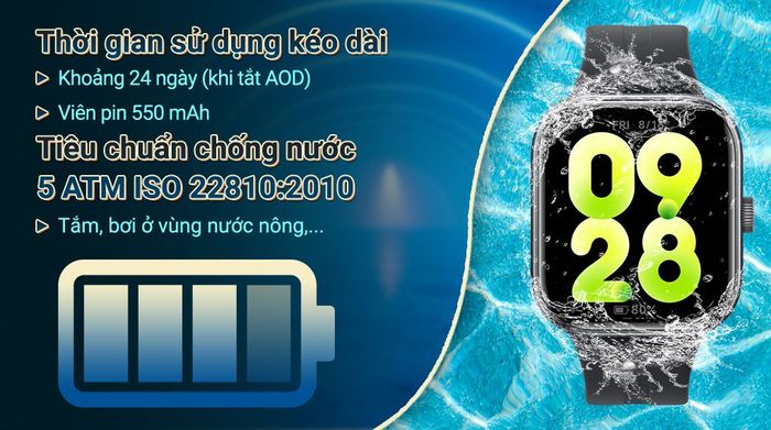 Xiaomi Redmi Watch 5 - Pin và Chống nước
