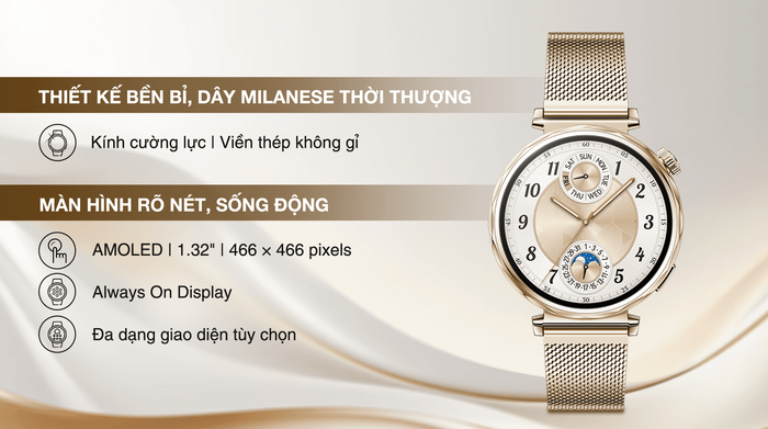 Huawei Watch GT 5 41mm viền thép dây Milanese - Thiết kế