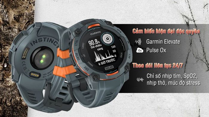 Garmin Instinct 3 Solar 45mm dây silicone - Sức khỏe