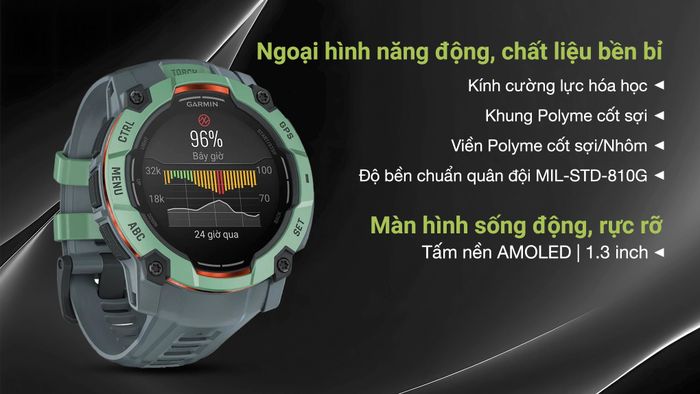 Garmin Instinct 3 50mm dây silicone - Thiết kế