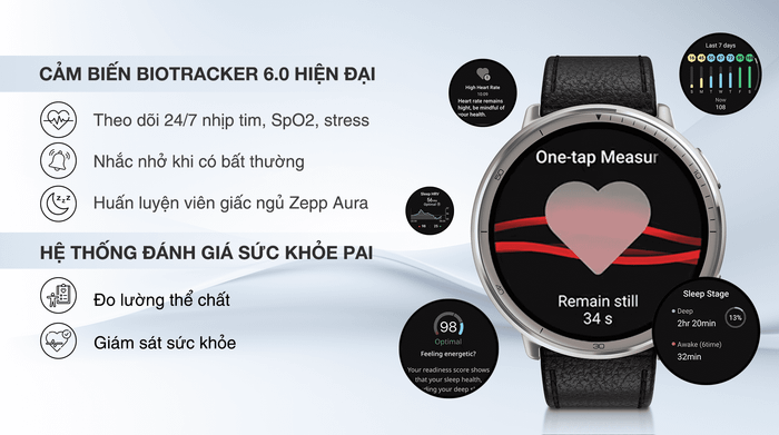 Amazfit Active 2 Sapphire 43.9mm dây da - Sức khỏe