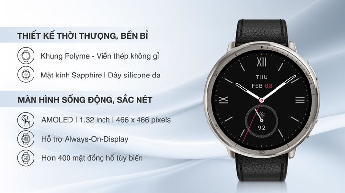 Amazfit Active 2 Sapphire 43.9mm dây da - Thiết kế