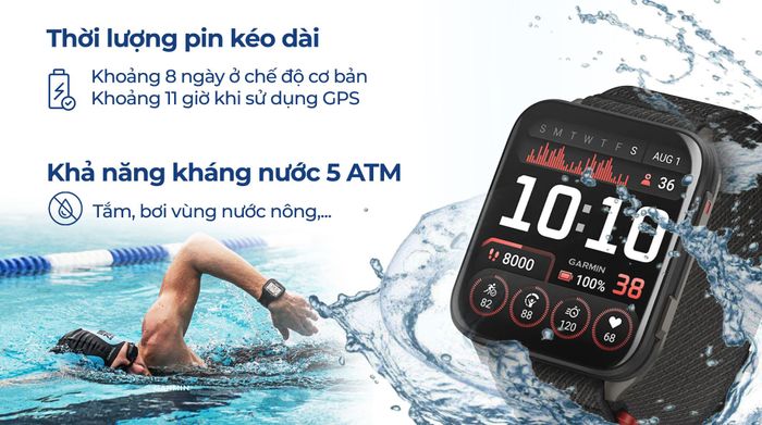 Garmin Venu X1 Sapphire 51.2mm dây nylon - Pin và kháng nước